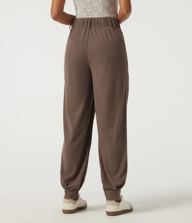 Pantalon décontracté en velours côtelé, taille haute, avec poches