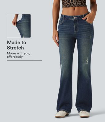 Low Rise Bootcut Casual Cotton Jeans with Pockets