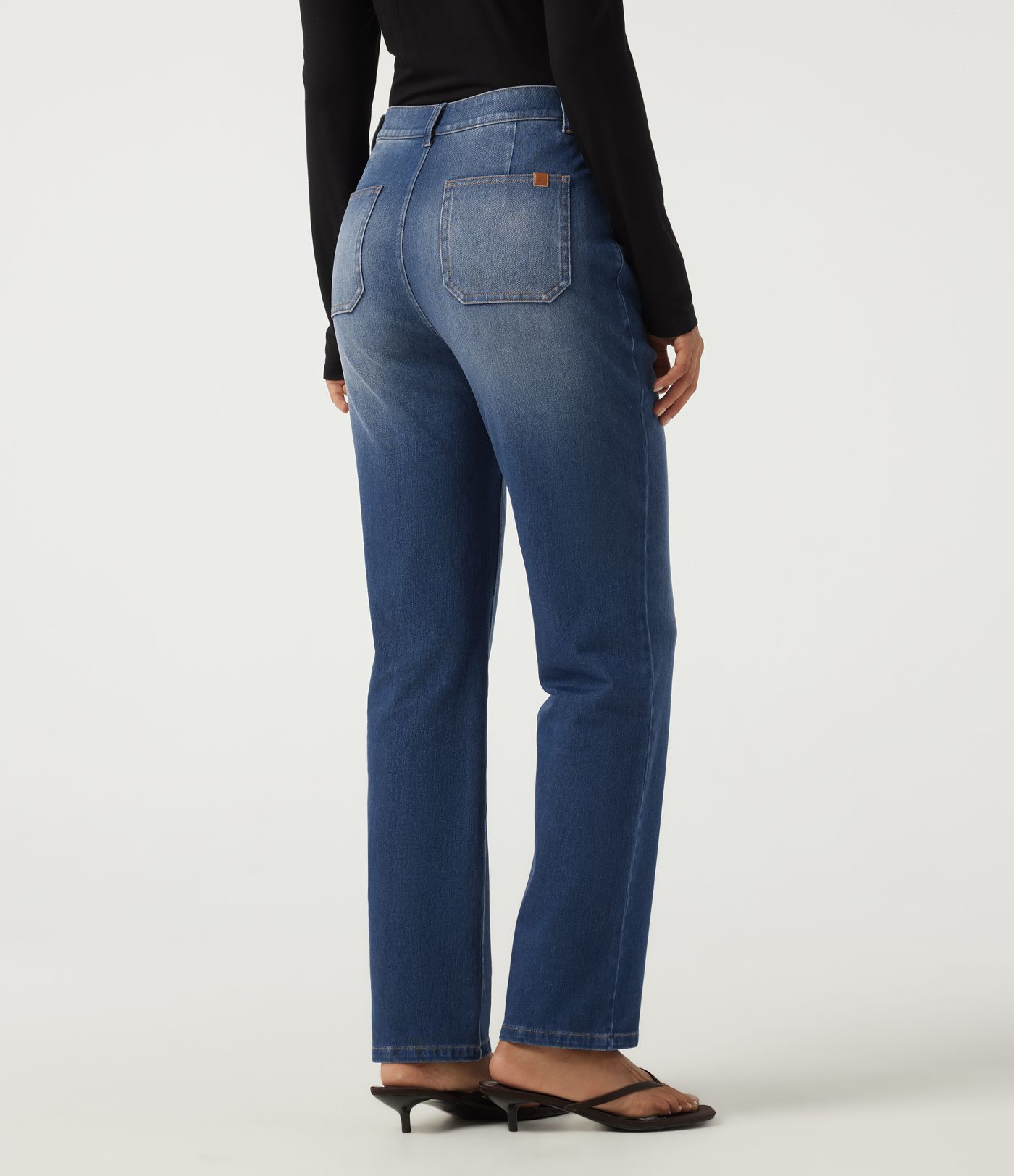 Halara Flex™ lässige Baumwoll-Jeans mit mittelhohem Bund, geradem Bein und Taschen Halara Flex™ lässige Baumwoll-Jeans mit mittelhohem Bund, geradem Bein und Taschen