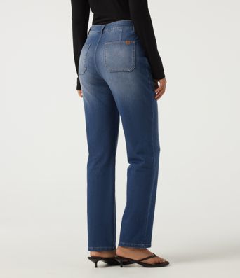 Halara Flex™ lässige Baumwoll-Jeans mit mittelhohem Bund, geradem Bein und Taschen Halara Flex™ lässige Baumwoll-Jeans mit mittelhohem Bund, geradem Bein und Taschen