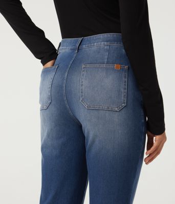 Halara Flex™ lässige Baumwoll-Jeans mit mittelhohem Bund, geradem Bein und Taschen Halara Flex™ lässige Baumwoll-Jeans mit mittelhohem Bund, geradem Bein und Taschen