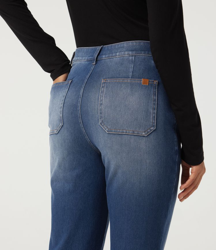 Halara Flex™ lässige Baumwoll-Jeans mit mittelhohem Bund, geradem Bein und Taschen Halara Flex™ lässige Baumwoll-Jeans mit mittelhohem Bund, geradem Bein und Taschen
