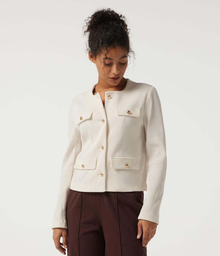Round Neck Long Sleeve Waffle Casual Jacket