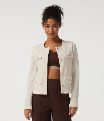 Round Neck Long Sleeve Waffle Casual Jacket