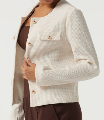 Round Neck Long Sleeve Waffle Casual Jacket