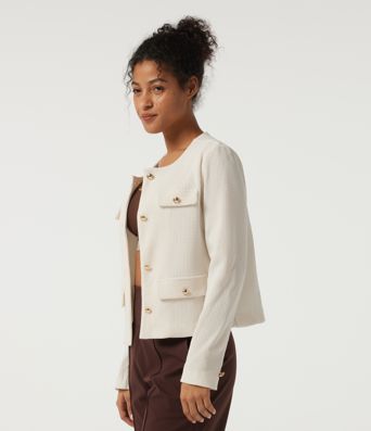 Round Neck Long Sleeve Waffle Casual Jacket