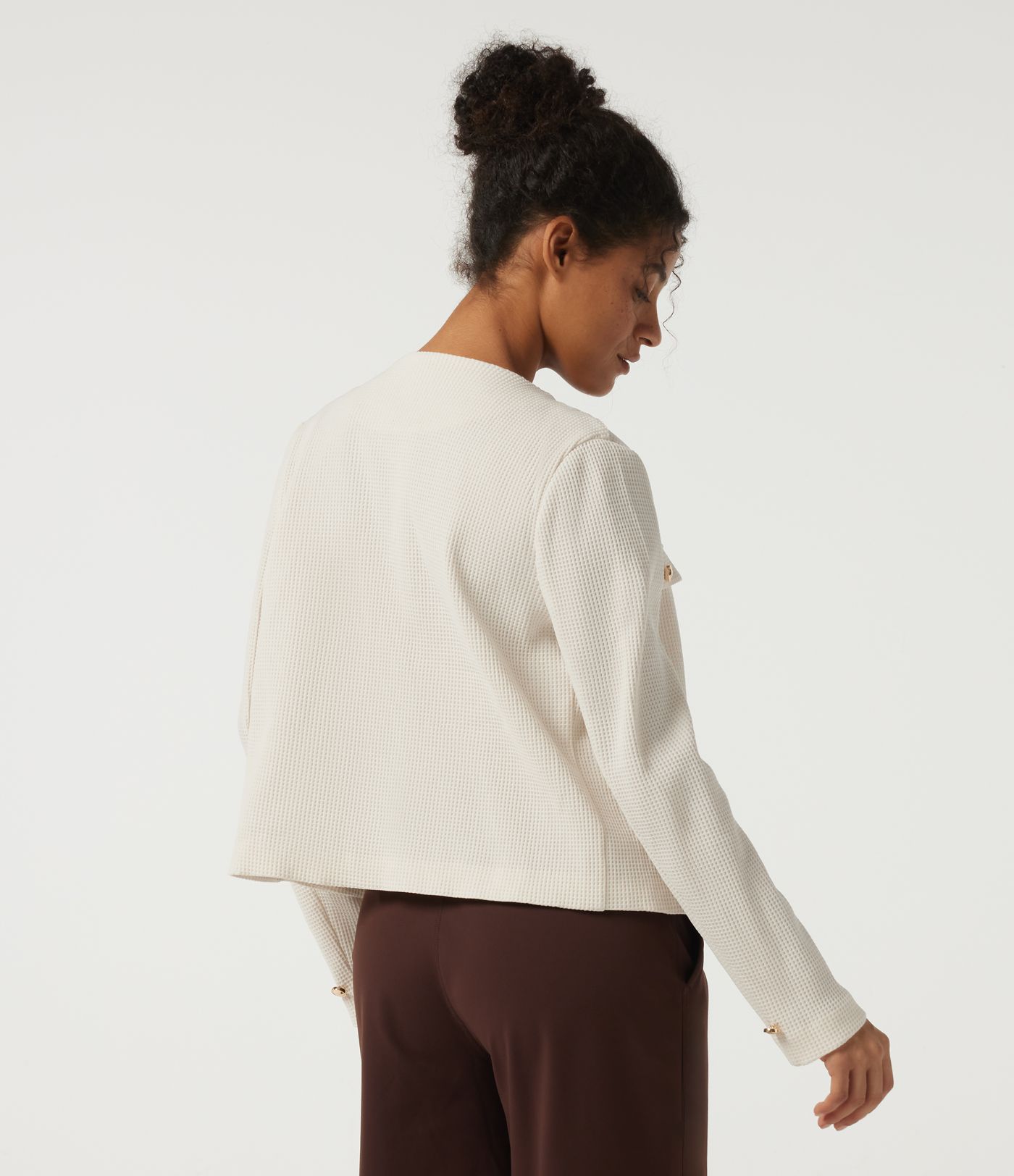 Round Neck Long Sleeve Waffle Casual Jacket