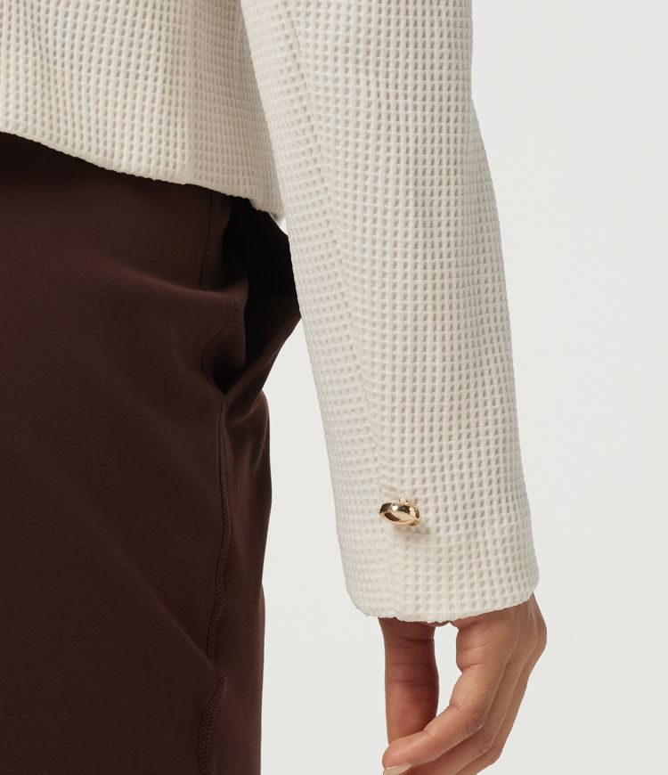 Round Neck Long Sleeve Waffle Casual Jacket