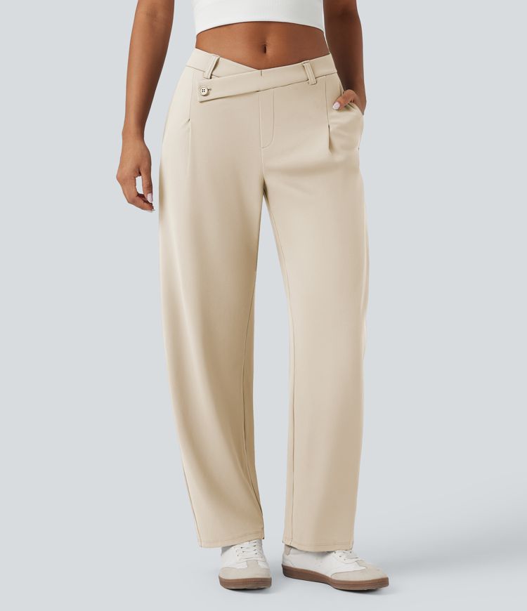 Halara Flex™ DayStretch Asymmetric Mid Rise Barrel Leg Work Pants with Pockets