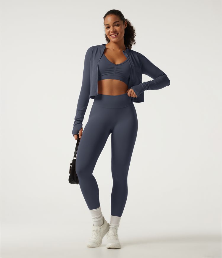 Mock Neck Long Sleeve High Waisted Skinny Seamless Flow Running Leggings Sets