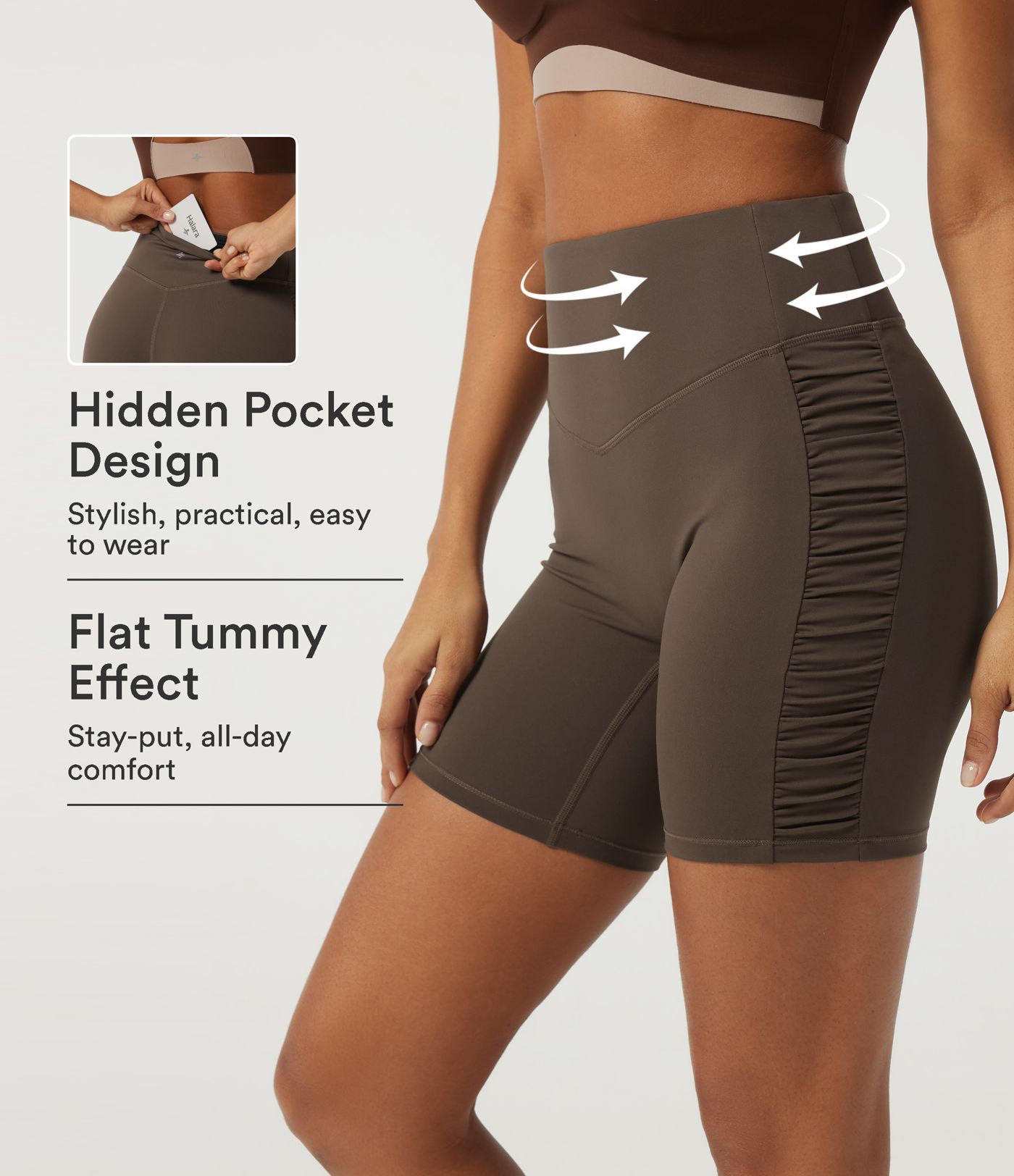 SoftlyZero™ Plush High Waisted Tummy Control Ruched Skinny Cycling Biker Shorts 7" with Pocket