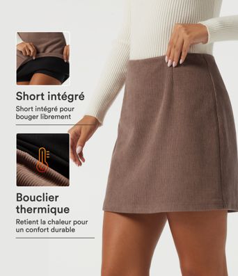 Jupe-short 2-en-1 en velours côtelé taille haute coupe trapèze