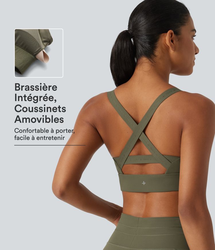 Brassière de running maintien moyen à encolure en U, séchage rapide et coussinets amovibles Brassière de running maintien moyen à encolure en U, séchage rapide et coussinets amovibles