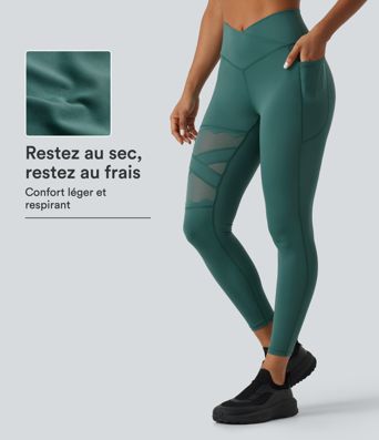 Legging de running SpeedWave™ Air taille haute croisée avec mesh contrasté et poches Legging de running SpeedWave™ Air taille haute croisée avec mesh contrasté et poches