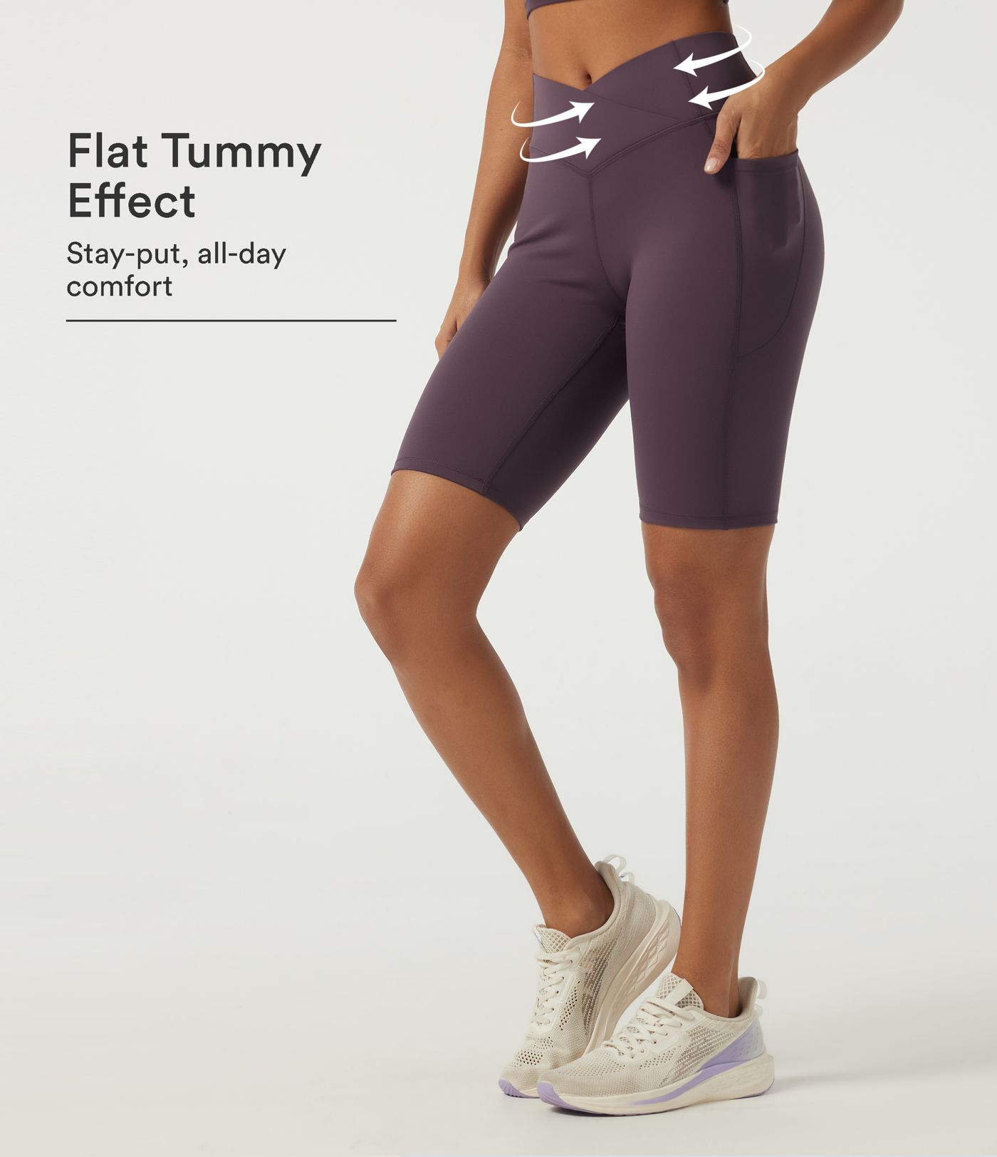 Speedwave™ High Waisted Crossover Tummy Control Skinny Cycling Biker Shorts 9" with Pockets Speedwave™ High Waisted Crossover Tummy Control Skinny Cycling Biker Shorts 9" with Pockets