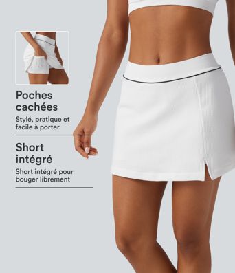 Jupe-short mini OneForm Seamless taille mi-haute coupe trapèze avec short intégré et poche Jupe-short mini OneForm Seamless taille mi-haute coupe trapèze avec short intégré et poche