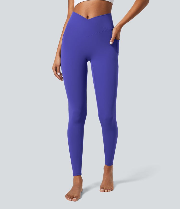 SoftlyZero™ leggings de corte cruzado con bolsillos, lisos