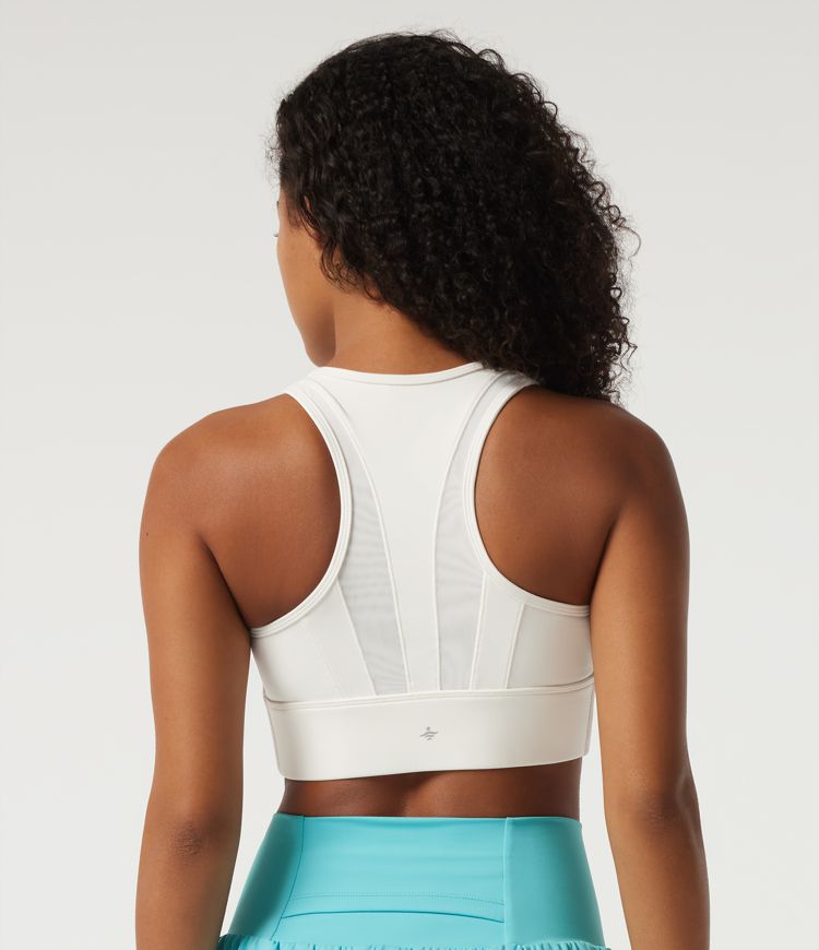 Brassière de running à maintien moyen, encolure en U, empiècements en mesh contrastant, technologie InstantCool, séchage rapide, avec soutien-gorge intégré et protection UPF50+