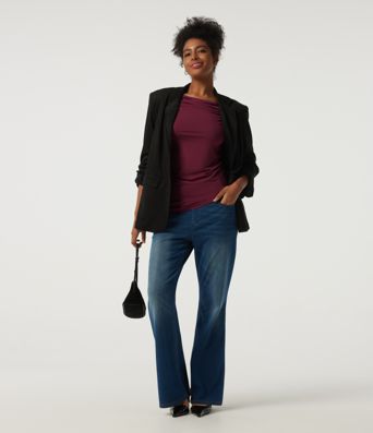 Boat Neck Long Sleeve Ruched Work Top