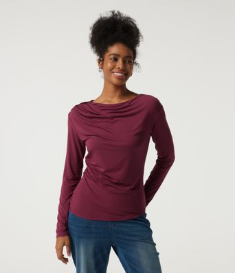 Boat Neck Long Sleeve Ruched Work Top