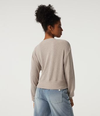 Ribbed Knit V Neck Long Sleeve Tie Side Wrapped Casual Top Ribbed Knit V Neck Long Sleeve Tie Side Wrapped Casual Top