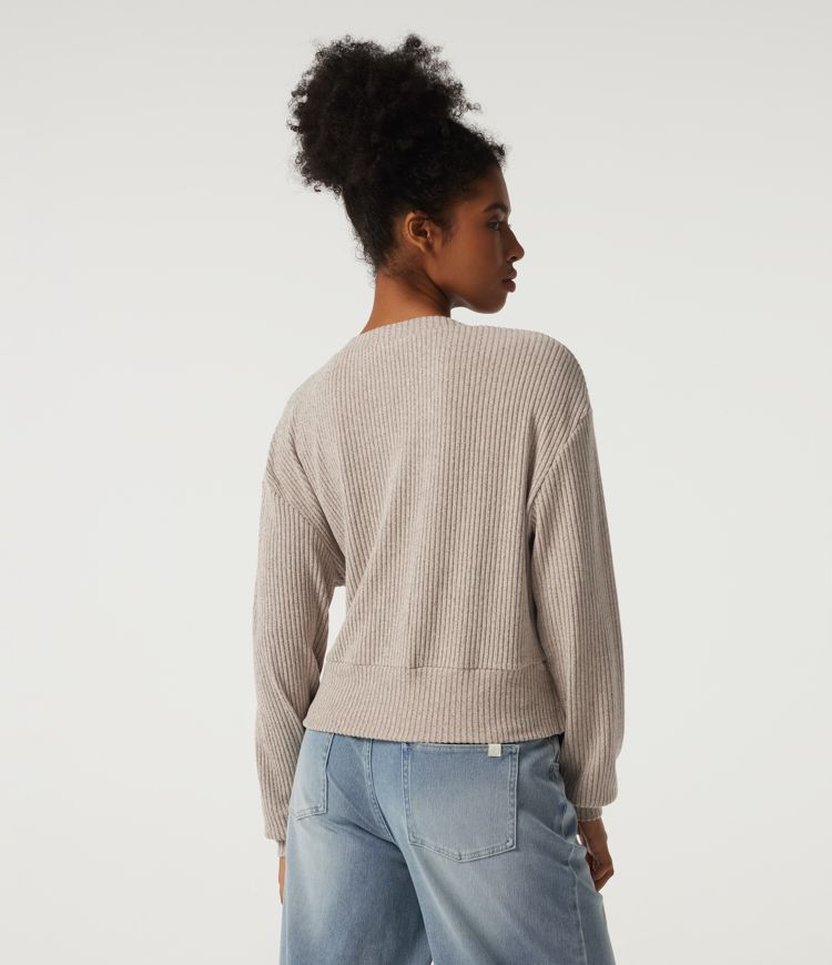 Ribbed Knit V Neck Long Sleeve Tie Side Wrapped Casual Top Ribbed Knit V Neck Long Sleeve Tie Side Wrapped Casual Top