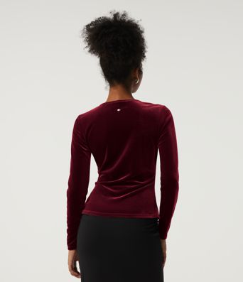 V Neck Long Sleeve Crossover Ruched Velvet Party Top V Neck Long Sleeve Crossover Ruched Velvet Party Top