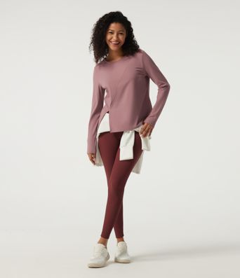Round Neck Quick Dry Long Sleeve Seam Split Hem Running Sports Top-UPF50+