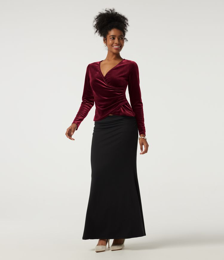V Neck Long Sleeve Crossover Ruched Velvet Party Top V Neck Long Sleeve Crossover Ruched Velvet Party Top