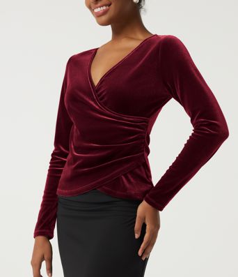 V Neck Long Sleeve Crossover Ruched Velvet Party Top V Neck Long Sleeve Crossover Ruched Velvet Party Top
