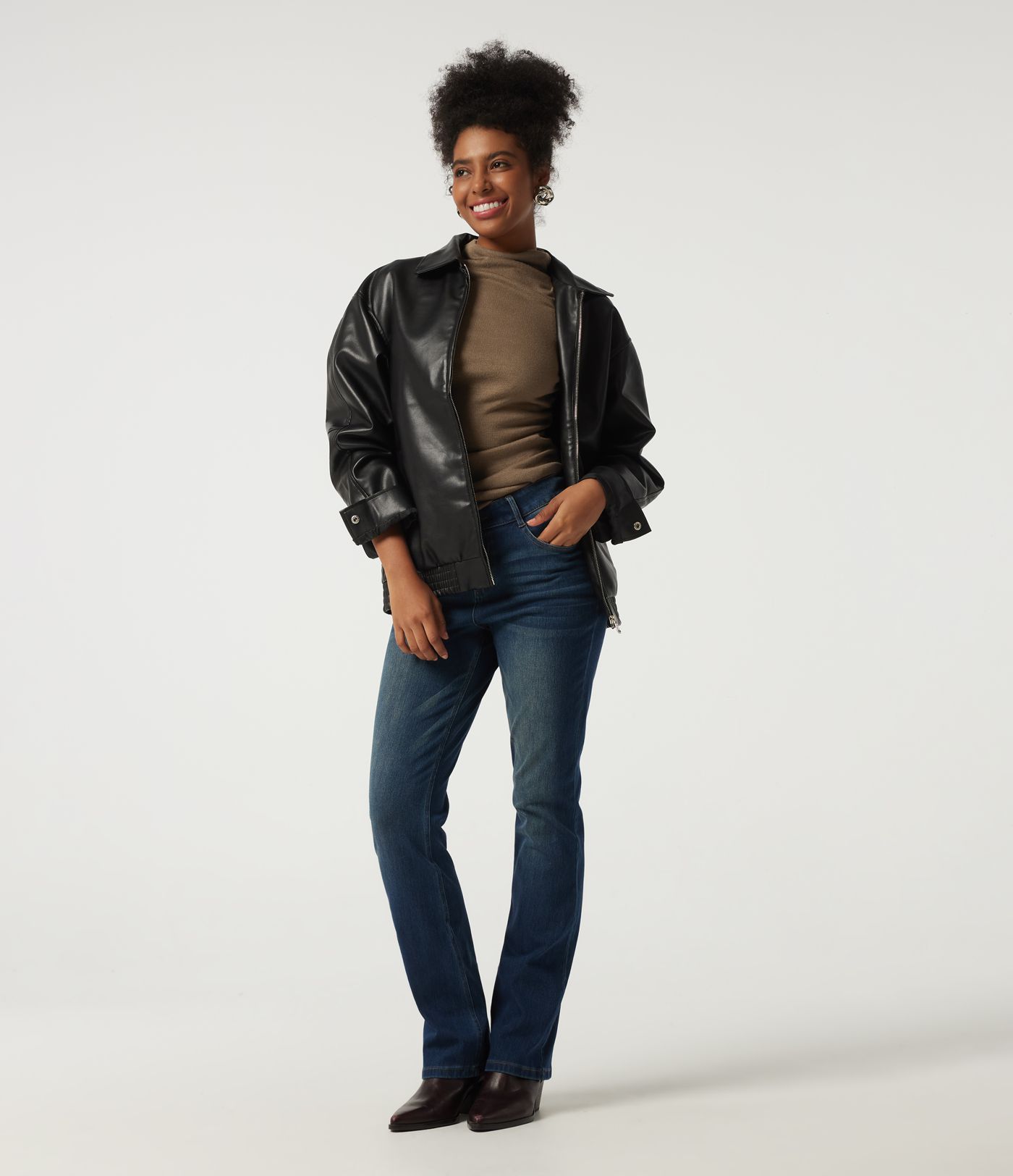Mock Neck Long Sleeve Split Hem Ruched Casual Top