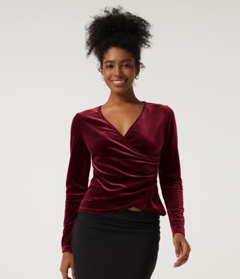 V Neck Long Sleeve Crossover Ruched Velvet Party Top V Neck Long Sleeve Crossover Ruched Velvet Party Top