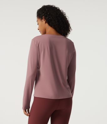 Round Neck Quick Dry Long Sleeve Seam Split Hem Running Sports Top-UPF50+