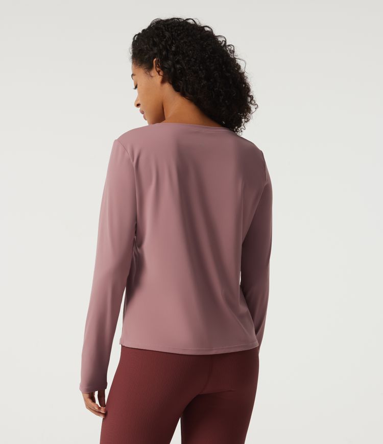 Round Neck Quick Dry Long Sleeve Seam Split Hem Running Sports Top-UPF50+