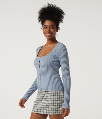 Ribbed Knit Square Neck Long Sleeve Casual Sweater Ribbed Knit Square Neck Long Sleeve Casual Sweater