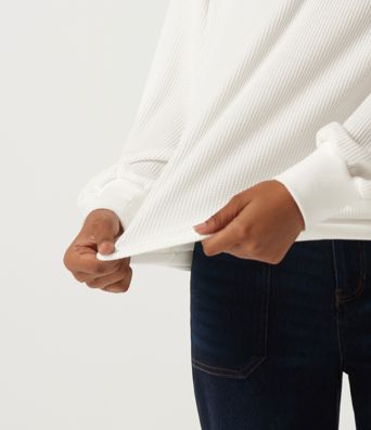 Henley Neck Long Sleeve Waffle Casual Top