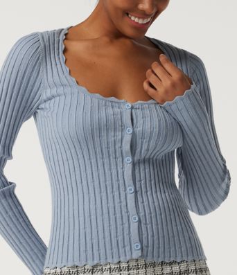 Ribbed Knit Square Neck Long Sleeve Casual Sweater Ribbed Knit Square Neck Long Sleeve Casual Sweater