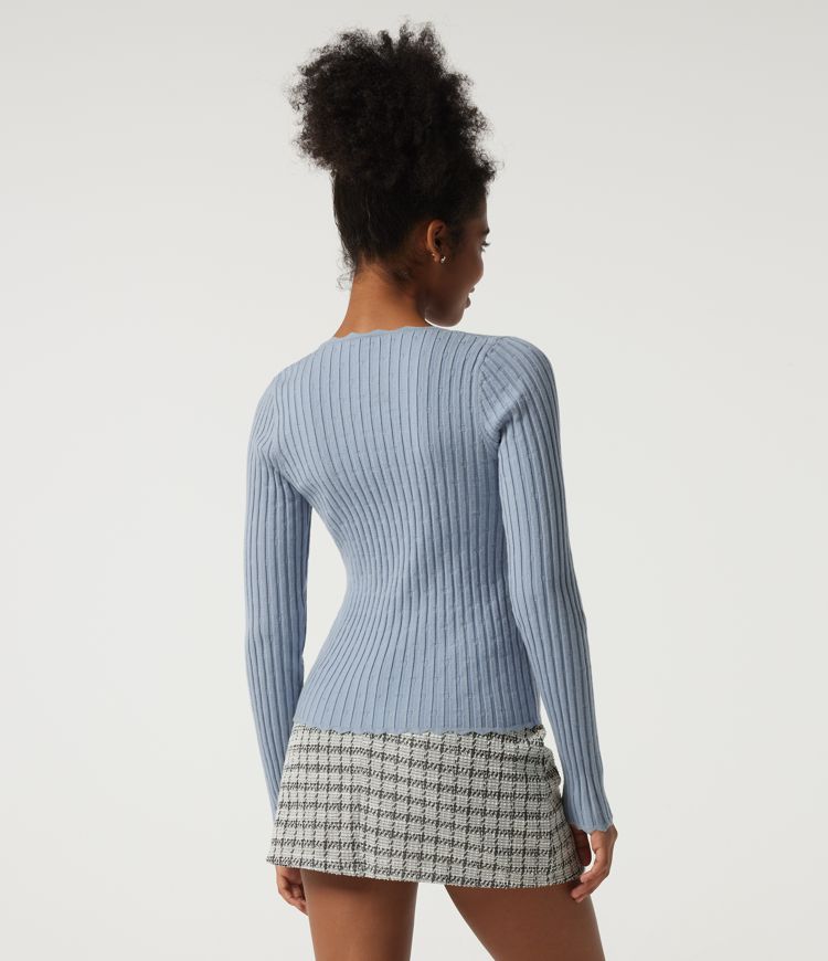 Ribbed Knit Square Neck Long Sleeve Casual Sweater Ribbed Knit Square Neck Long Sleeve Casual Sweater