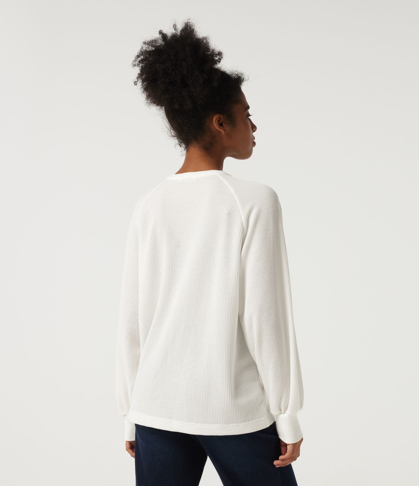 Henley Neck Long Sleeve Waffle Casual Top