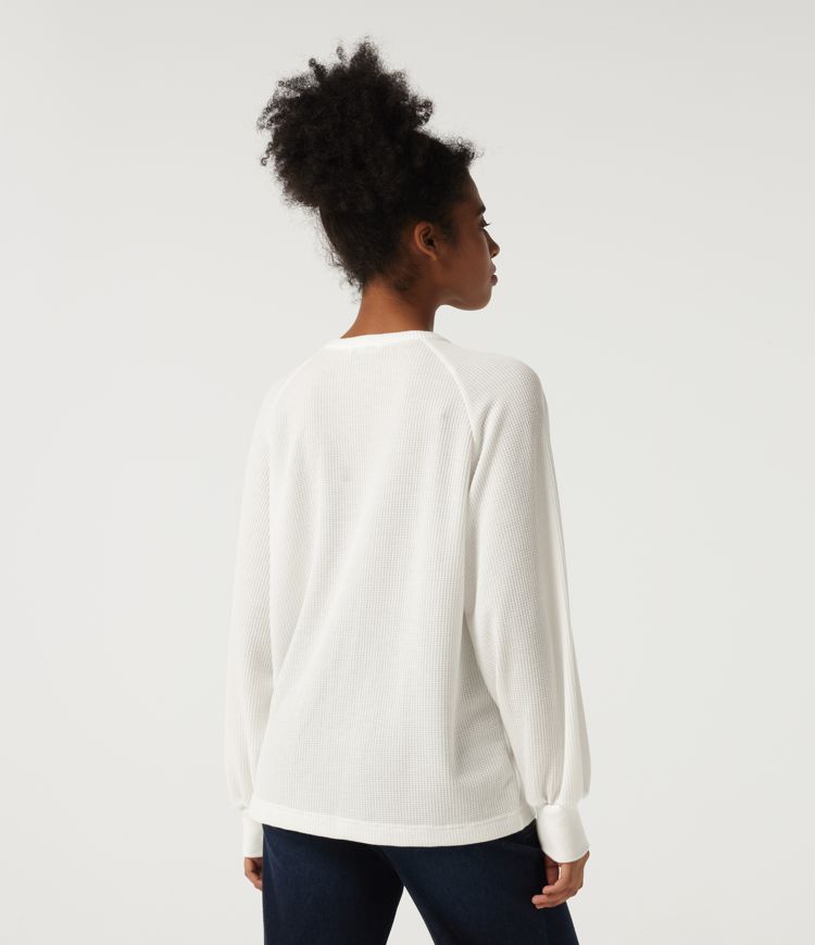 Henley Neck Long Sleeve Waffle Casual Top