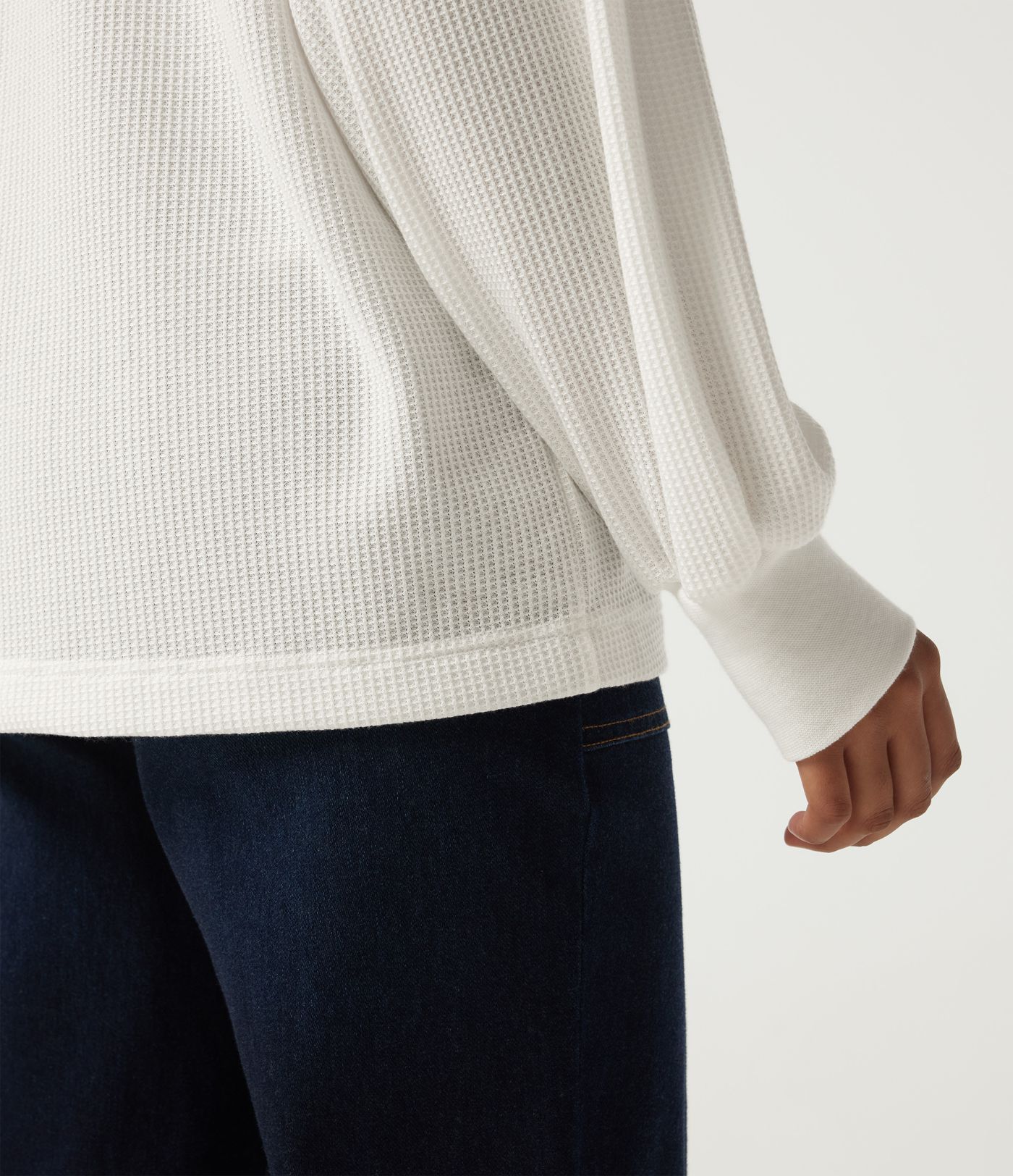 Henley Neck Long Sleeve Waffle Casual Top