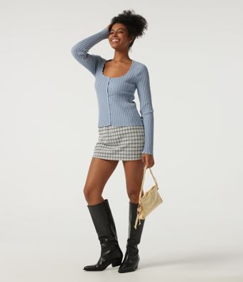 Ribbed Knit Square Neck Long Sleeve Casual Sweater Ribbed Knit Square Neck Long Sleeve Casual Sweater