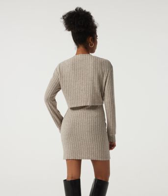 Ribbed Knit Round Neck Long Sleeve 2-Piece Bodycon Mini Casual Dress Ribbed Knit Round Neck Long Sleeve 2-Piece Bodycon Mini Casual Dress