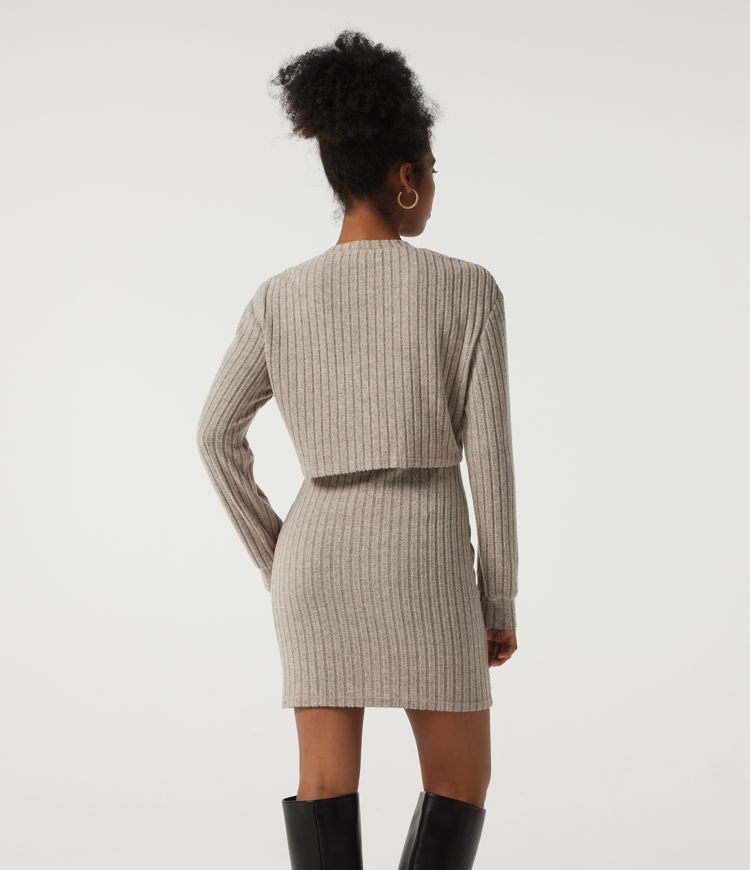 Ribbed Knit Round Neck Long Sleeve 2-Piece Bodycon Mini Casual Dress Ribbed Knit Round Neck Long Sleeve 2-Piece Bodycon Mini Casual Dress