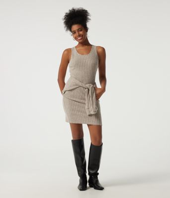 Ribbed Knit Round Neck Long Sleeve 2-Piece Bodycon Mini Casual Dress Ribbed Knit Round Neck Long Sleeve 2-Piece Bodycon Mini Casual Dress