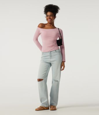 One Shoulder Long Sleeve Asymmetric Casual Top with Built-in Bra One Shoulder Long Sleeve Asymmetric Casual Top with Built-in Bra