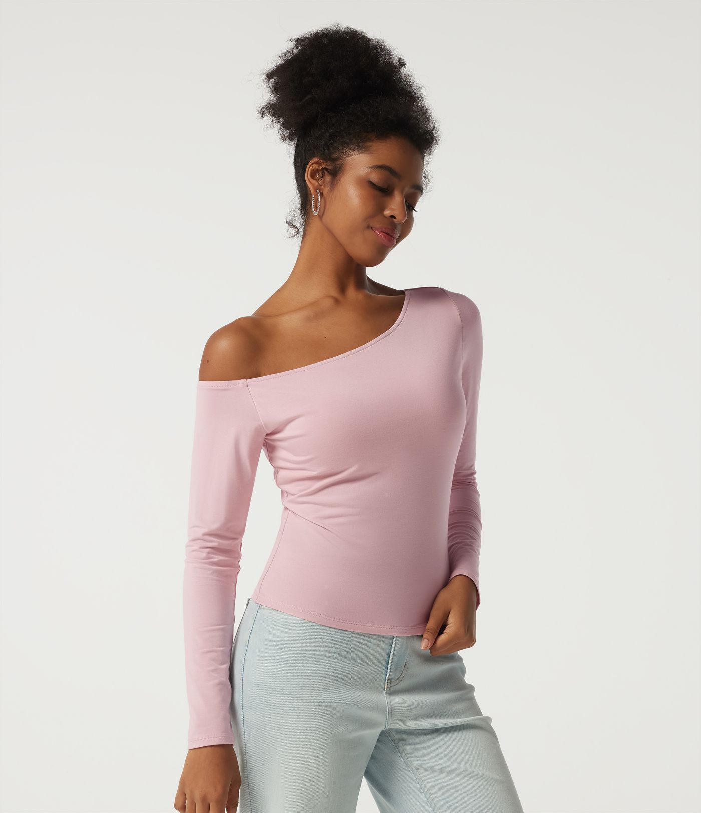 One Shoulder Long Sleeve Asymmetric Casual Top with Built-in Bra One Shoulder Long Sleeve Asymmetric Casual Top with Built-in Bra
