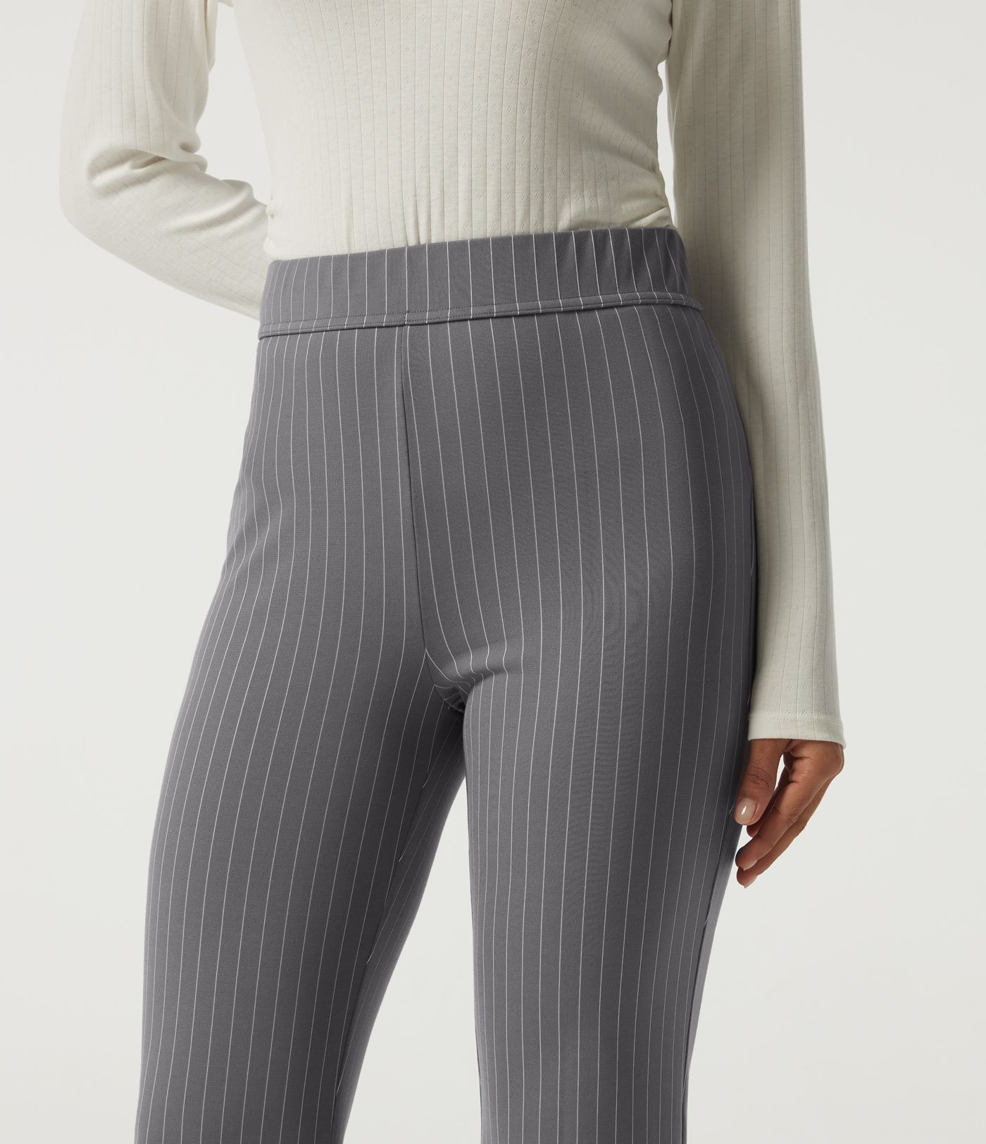 High Waisted Flare Stripe Work Pants with Pockets High Waisted Flare Stripe Work Pants with Pockets