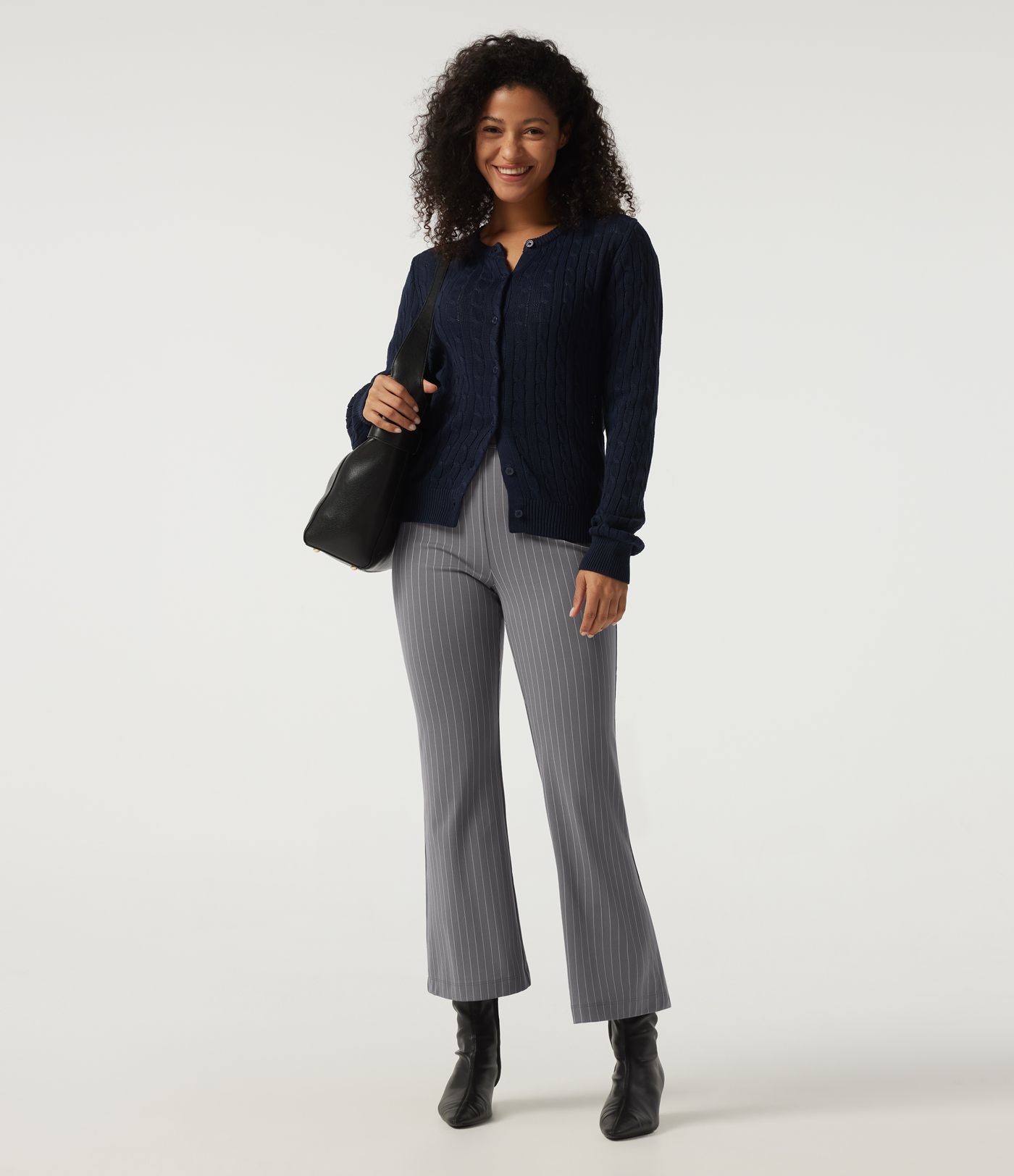 High Waisted Flare Stripe Work Pants with Pockets High Waisted Flare Stripe Work Pants with Pockets
