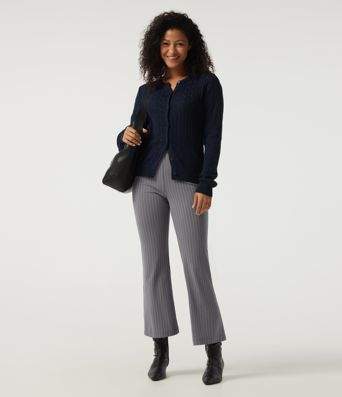 High Waisted Flare Stripe Work Pants with Pockets High Waisted Flare Stripe Work Pants with Pockets